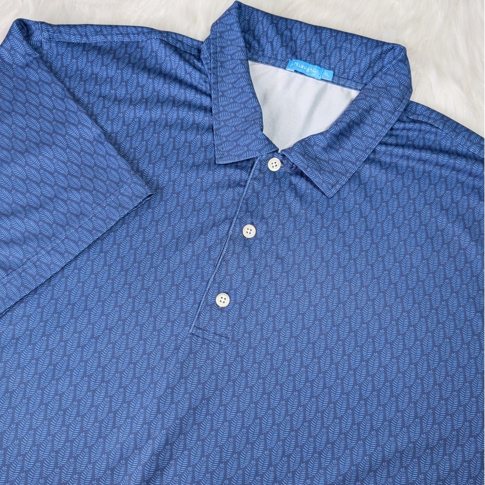 J.McLaughlin Polo Shirt Mens XL Blue Leaf Geometric Stretch Short Sleeve Golf